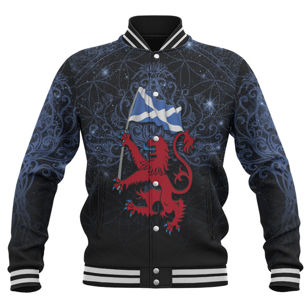 Scotland Baseball Jacket Starborn Lion Saltire Banner Celestial Blue Highland Pride Gear