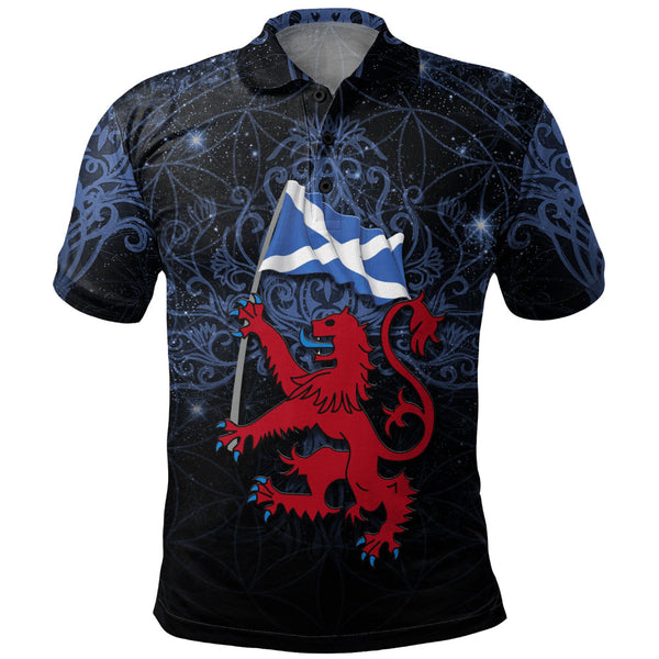 Scotland Polo Shirt Starborn Lion Saltire Banner Celestial Blue Highland Pride Gear