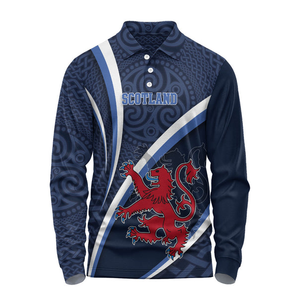 Scotland Long Sleeve Polo Shirt Roaring Highland Pride Eternal Crest Power