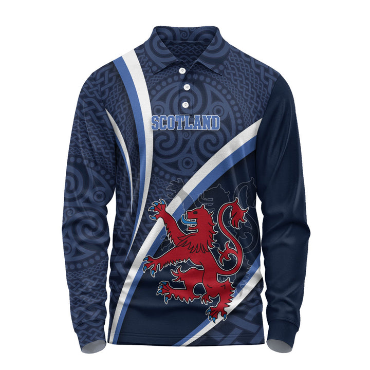 Scotland Long Sleeve Polo Shirt Roaring Highland Pride Eternal Crest Power