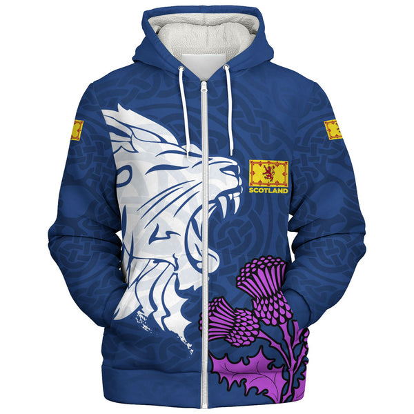 Scotland Sherpa Hoodie Roaring Lion Thistle Pride Blue Bold National Identity Spiritwear