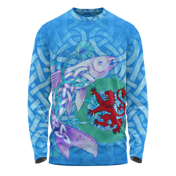 Scotland Long Sleeve T-Shirt Celtic Salmon Red Lion Spiritwater Heritage Mythical Highland Art