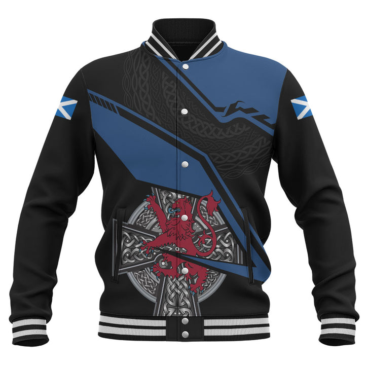 Scotland Baseball Jacket Red Lion Celtic Grid Armor Blue Black Warrior Path Edition