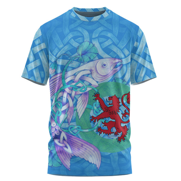 Scotland T-Shirt Celtic Salmon Red Lion Spiritwater Heritage Mythical Highland Art