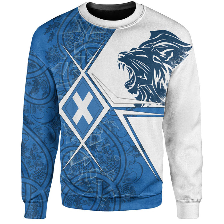 Scotland Sweatshirt Geometric Lion Roar Saltire Grid Digital Pattern Highland Fusion Style