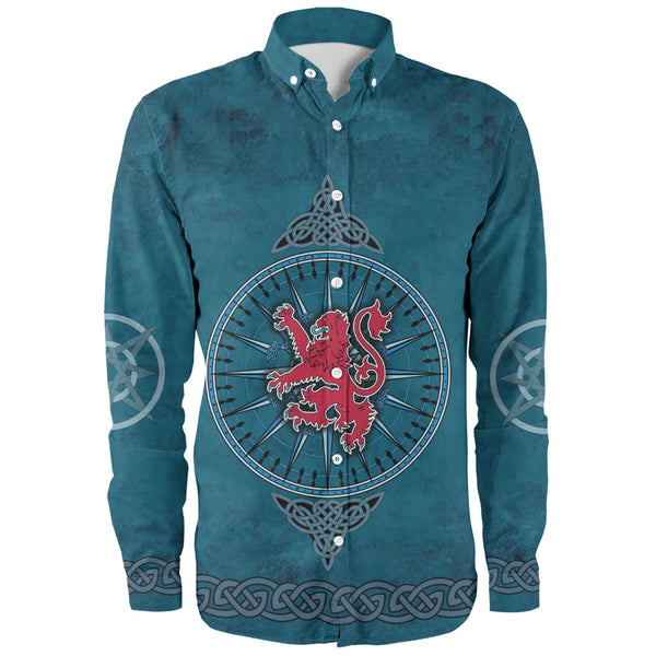Scotland Long Sleeve Shirt Celtic Compass Red Lion Direction Noble Highland Legacy Armor