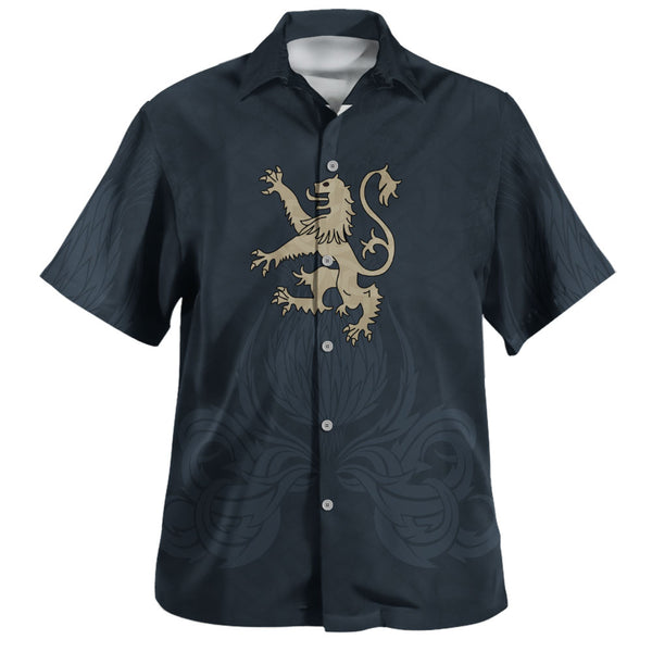 Scotland Hawaiian Shirt Twin Lion Crest Midnight Thistle Heritage Edition