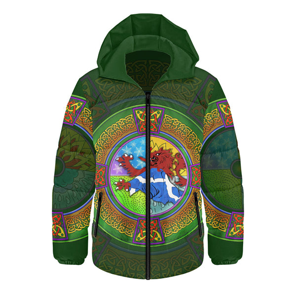 Scotland Hooded Padded Jacket Celtic Seasons Red Lion Saltire Tartan Heritage Pattern