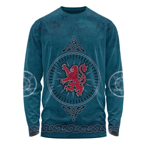 Scotland Long Sleeve T-Shirt Celtic Compass Red Lion Direction Noble Highland Legacy Armor