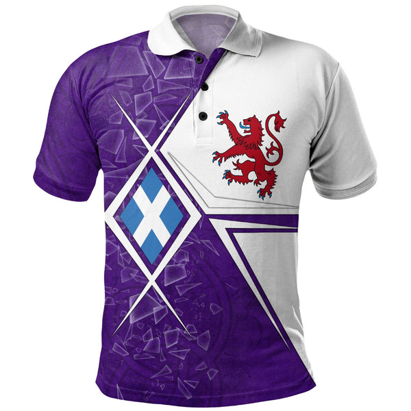 Scotland Polo Shirt Purple Shard Lion Saltire Fusion Urban Highland Graphic Style