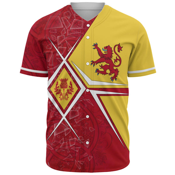 Scotland Baseball Shirt Royal Flame Thistle Crest Red Lion Valor Modern Heritage Blend