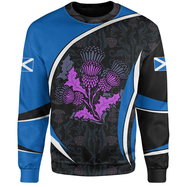 Scotland Sweatshirt Purple Thistle Modern Saltire Lines Highland Heritage Floral Power