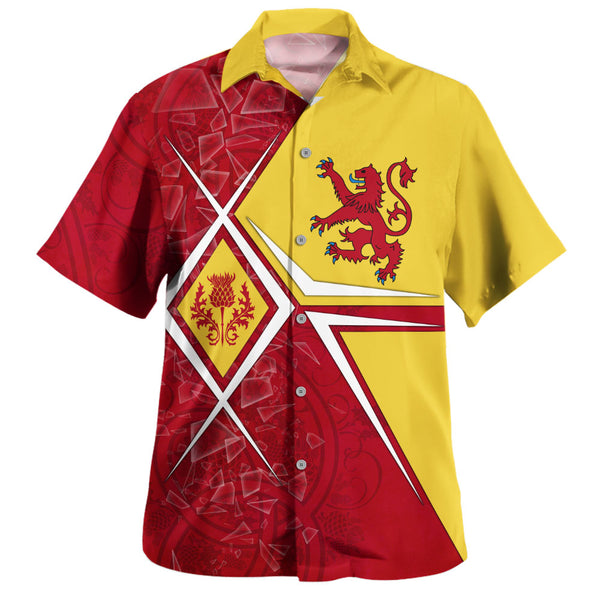 Scotland Hawaiian Shirt Royal Flame Thistle Crest Red Lion Valor Modern Heritage Blend