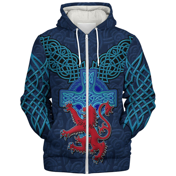 Scotland Sherpa Hoodie Highland Valor The Crimson Lion and Celtic Cross
