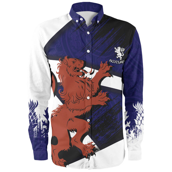 Scotland Long Sleeve Shirt Roar of the Highland Lion Across the Saltire Sky