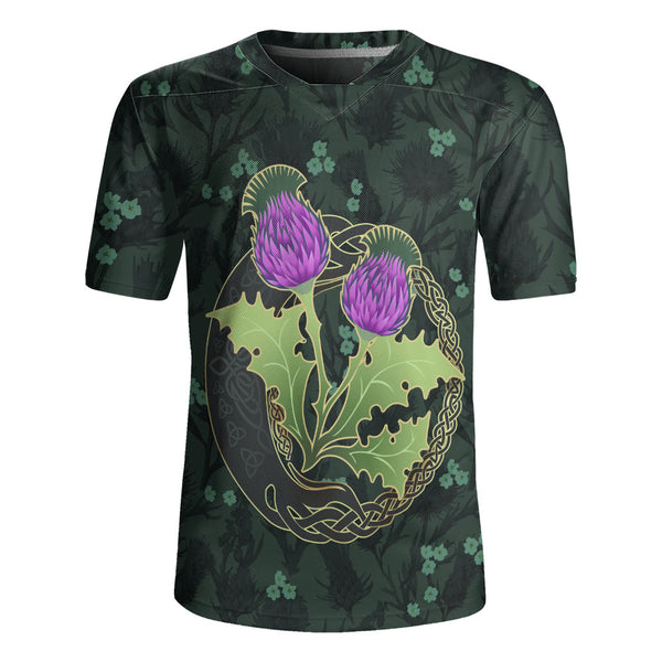 Scotland Rugby Jersey Thistle Bloom Celtic Emblem Nature Heritage Green Pattern Art