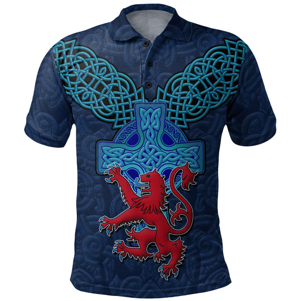 Scotland Polo Shirt Highland Valor The Crimson Lion and Celtic Cross