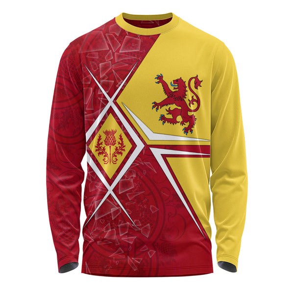 Scotland Long Sleeve T-Shirt Royal Flame Thistle Crest Red Lion Valor Modern Heritage Blend