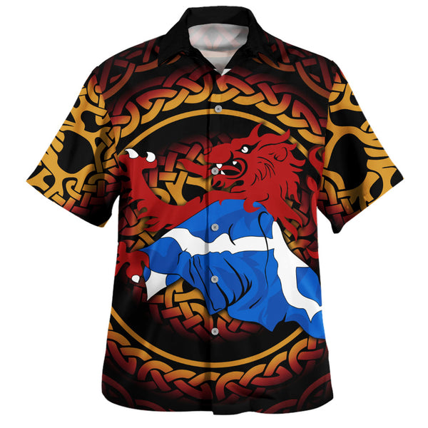 Scotland Hawaiian Shirt Burning Lion Celtic Flame Saltire Embrace Warrior Spirit Armor
