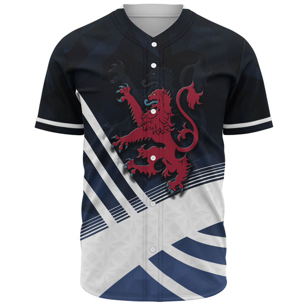 Scotland Baseball Shirt Red Lion Dynamic Stripes Saltire Emblem Bold Highland Energy Look