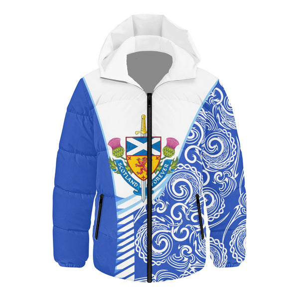 Scotland Hooded Padded Jacket Ocean Crest Saltire Shield Sword Thistle Legacy Forever Edition