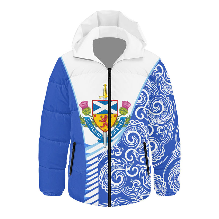 Scotland Hooded Padded Jacket Ocean Crest Saltire Shield Sword Thistle Legacy Forever Edition