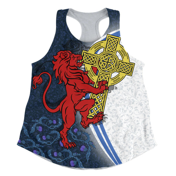 Scotland Women Tank Lion Guarding Celtic Cross Saltire Heritage Warrior Symbolic Design