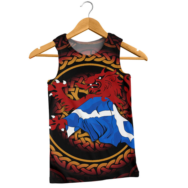 Scotland Tank Top Burning Lion Celtic Flame Saltire Embrace Warrior Spirit Armor