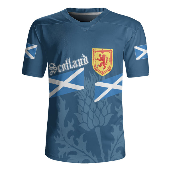 Scotland Rugby Jersey Saltire Thistle Crest Blue Heritage Emblem National Pride Wear