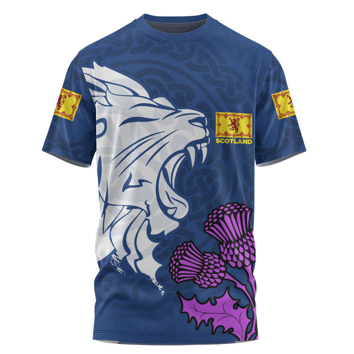 Scotland T-Shirt Roaring Lion Thistle Pride Blue Bold National Identity Spiritwear