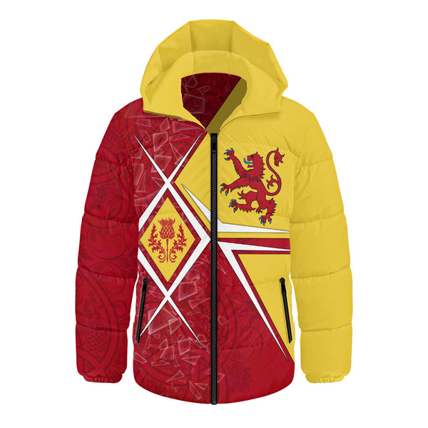 Scotland Hooded Padded Jacket Royal Flame Thistle Crest Red Lion Valor Modern Heritage Blend