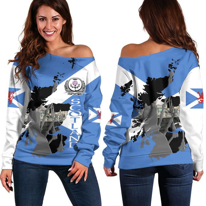 Scotland Off Shoulder Sweatshirt Highland Roots Skyline Spirit