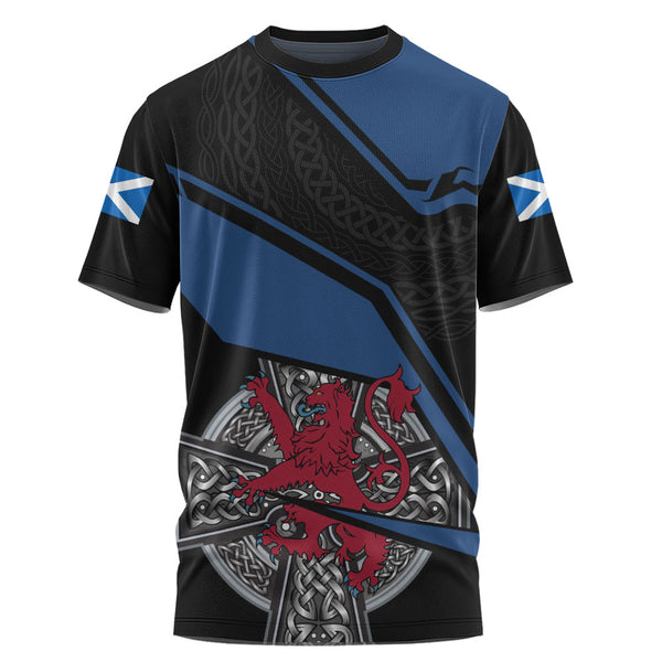 Scotland T-Shirt Red Lion Celtic Grid Armor Blue Black Warrior Path Edition