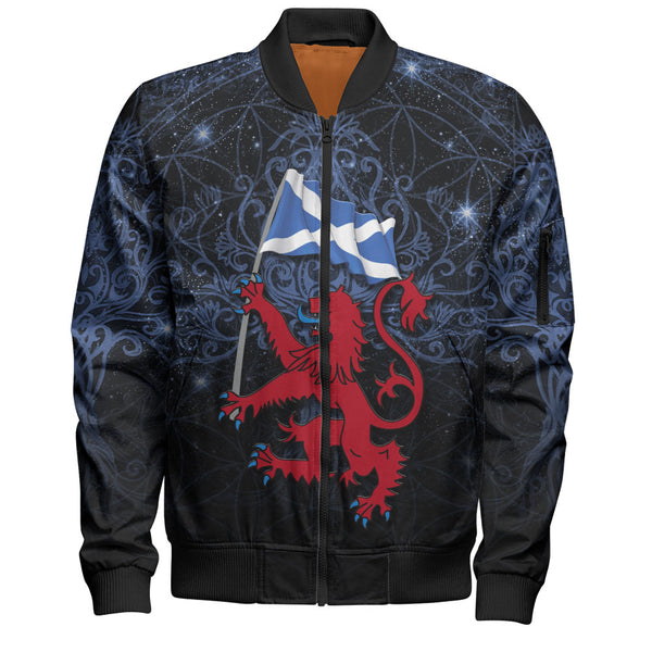 Scotland Bomber Jacket Starborn Lion Saltire Banner Celestial Blue Highland Pride Gear