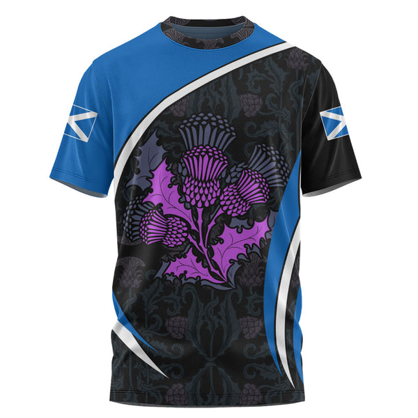 Scotland T-Shirt Purple Thistle Modern Saltire Lines Highland Heritage Floral Power