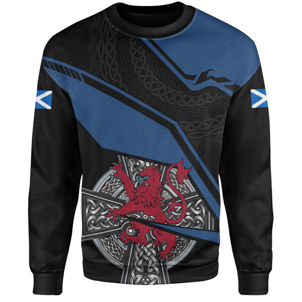 Scotland Sweatshirt Red Lion Celtic Grid Armor Blue Black Warrior Path Edition