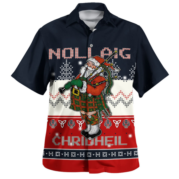 Scotland Hawaiian Shirt Santa Highland Stroll with Bagpipes and Cheer