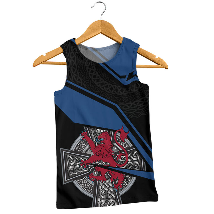 Scotland Tank Top Red Lion Celtic Grid Armor Blue Black Warrior Path Edition