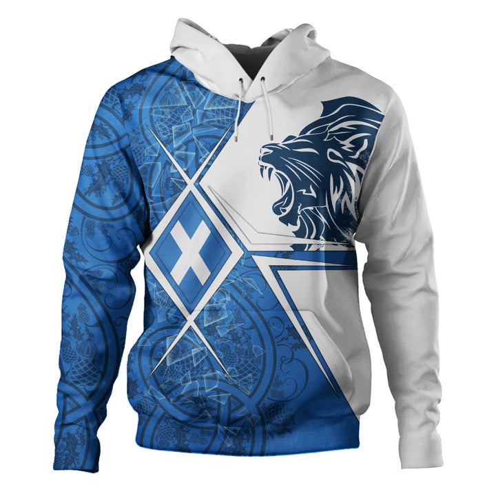 Scotland Hoodie Geometric Lion Roar Saltire Grid Digital Pattern Highland Fusion Style