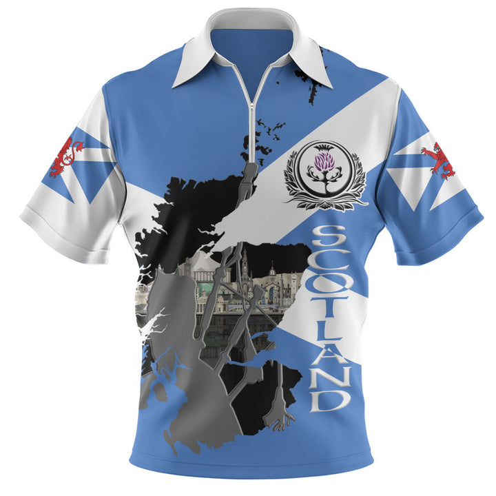 Scotland Zip Polo Shirt Highland Roots Skyline Spirit