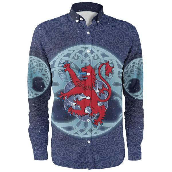 Scotland Long Sleeve Shirt Celestial Rampant Lion Mystic Knot Circle Legacy