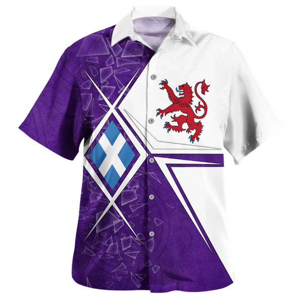 Scotland Hawaiian Shirt Purple Shard Lion Saltire Fusion Urban Highland Graphic Style