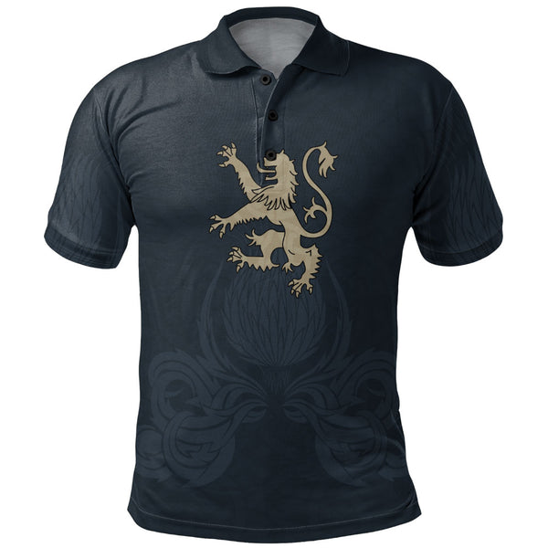 Scotland Polo Shirt Twin Lion Crest Midnight Thistle Heritage Edition