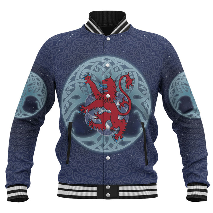 Scotland Baseball Jacket Celestial Rampant Lion Mystic Knot Circle Legacy