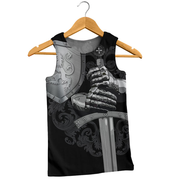 Scotland Tank Top Medieval Warrior with Steel Gauntlet Holding Sword and Shield Lion