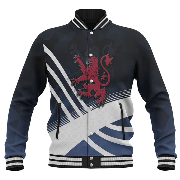 Scotland Baseball Jacket Red Lion Dynamic Stripes Saltire Emblem Bold Highland Energy Look
