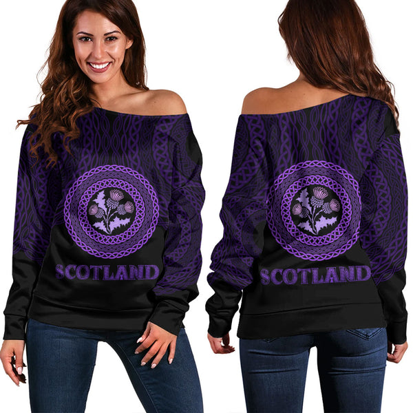 Scotland Off Shoulder Sweatshirt Thistle Embrace of the Celtic Night
