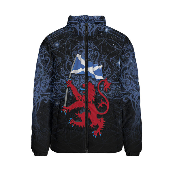 Scotland Padded Jacket Starborn Lion Saltire Banner Celestial Blue Highland Pride Gear