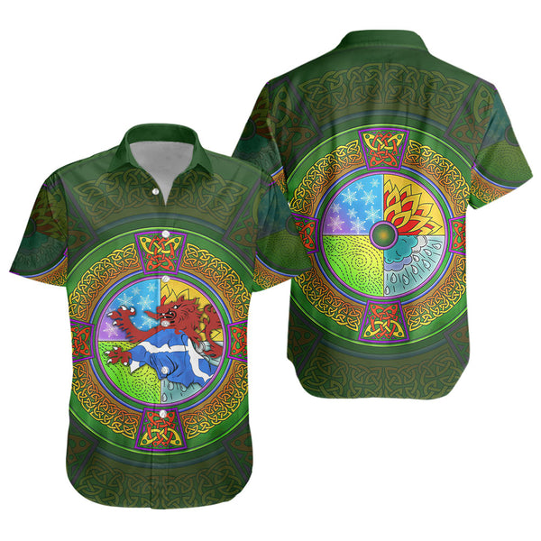 Scotland Short Sleeve Shirt Celtic Seasons Red Lion Saltire Tartan Heritage Pattern