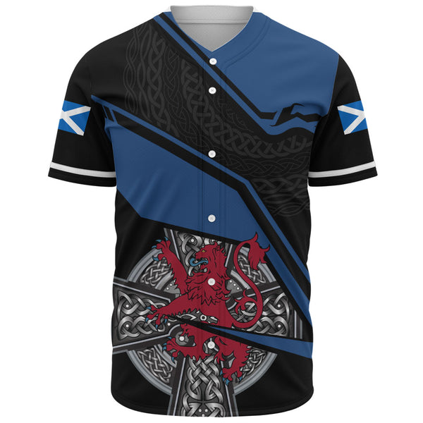 Scotland Baseball Shirt Red Lion Celtic Grid Armor Blue Black Warrior Path Edition